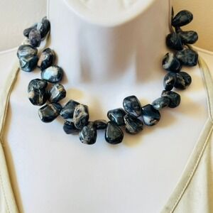 VTG blue Pietersite Nugget beaded Necklace natural stone beads collar 16.5" 127G